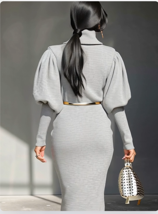 Grey Knit Midi Dress