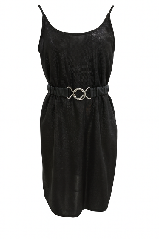Black Slip Dress with Belt