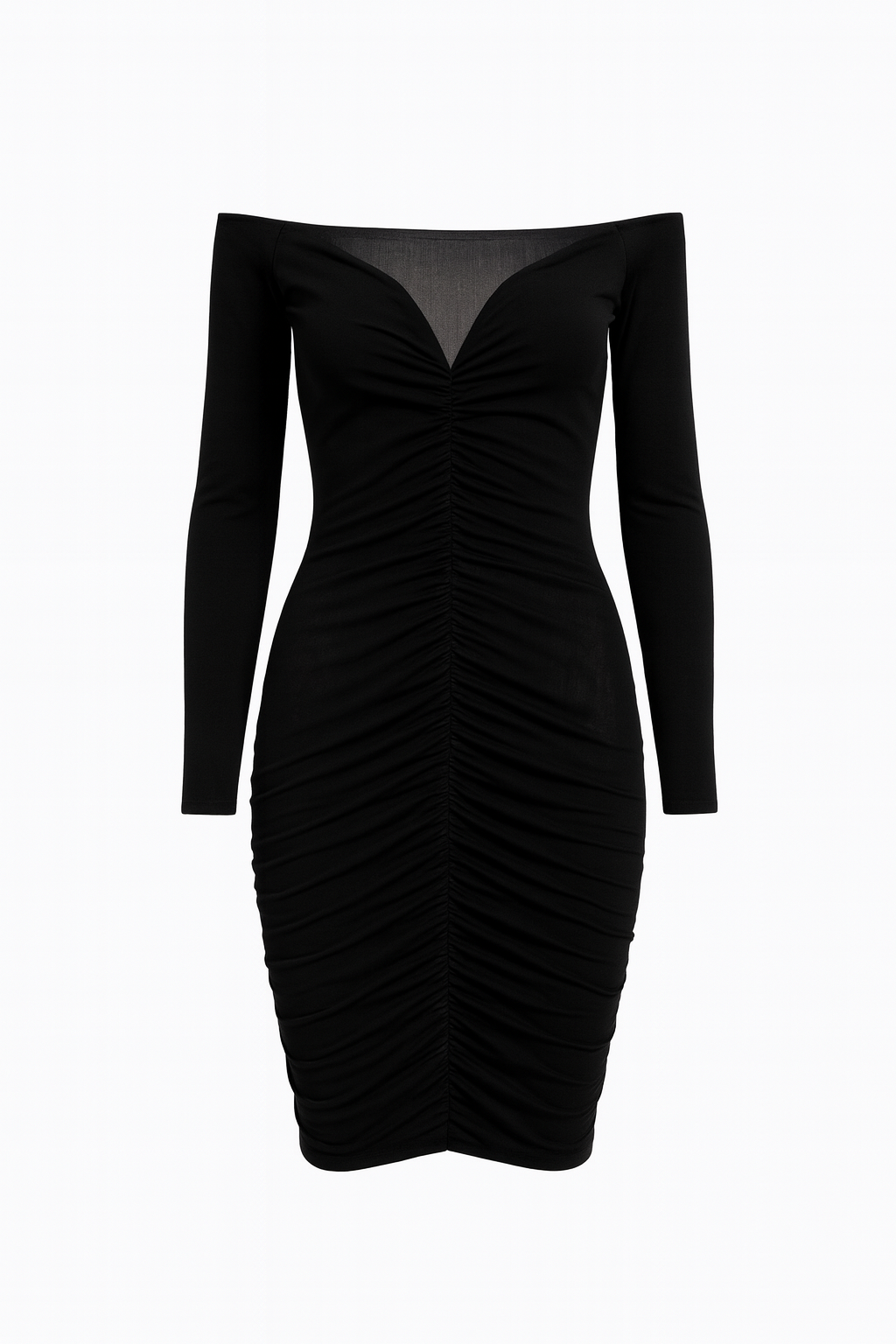 Black Off-Shoulder Ruched Dress