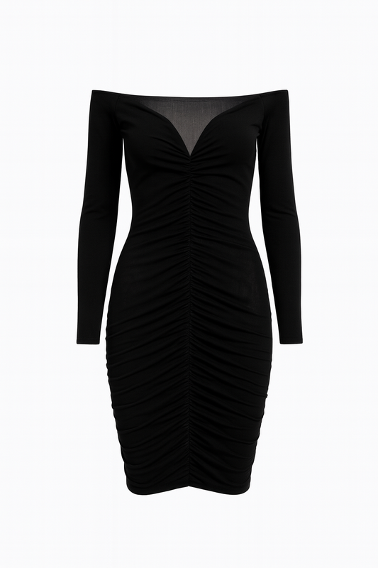 Black Off-Shoulder Ruched Dress