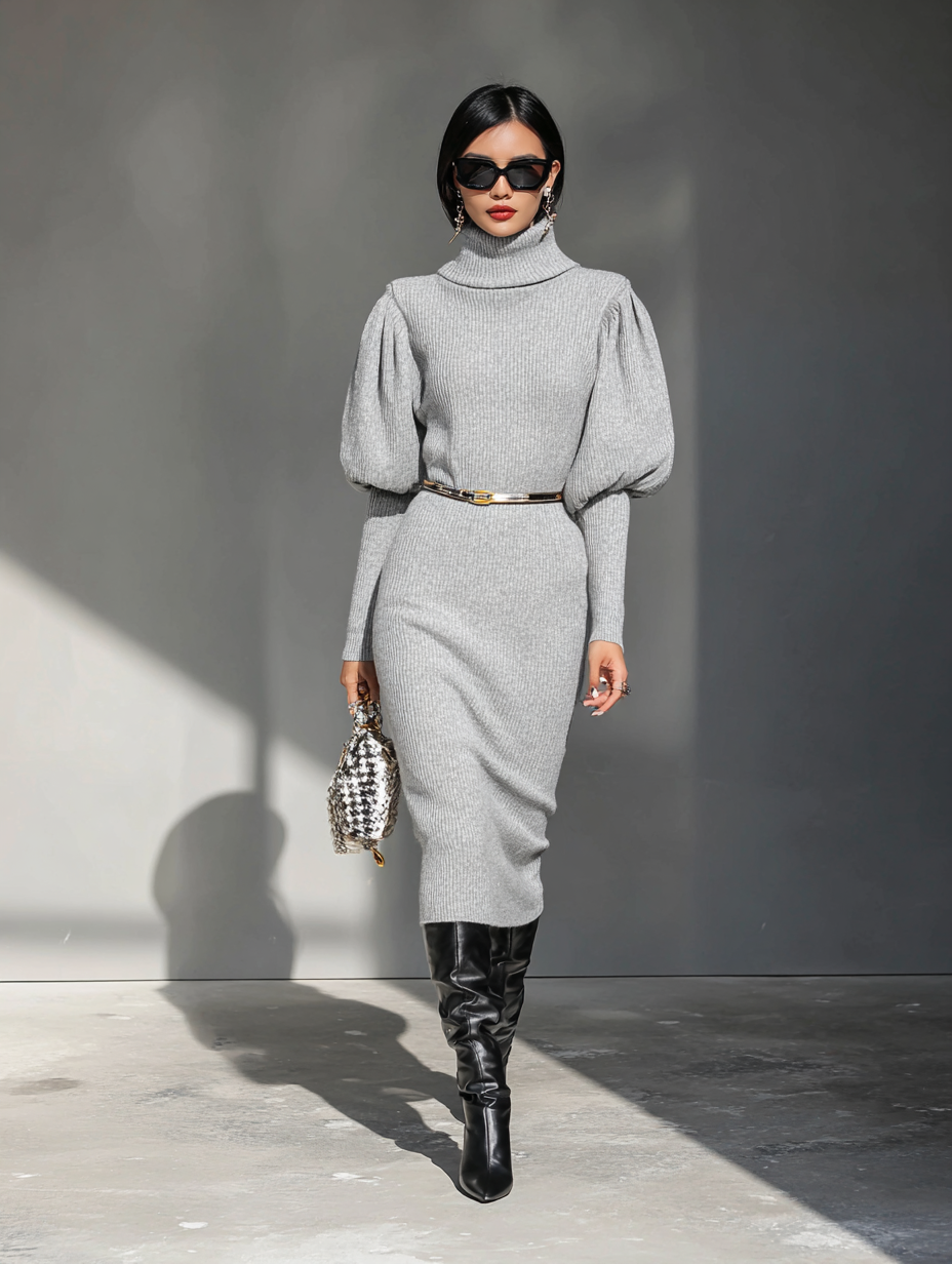 Grey Knit Midi Dress